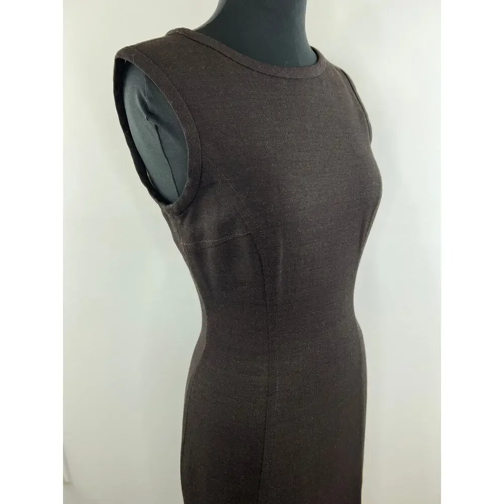 Yigal Azrouel Brown Sleeveless Round Neck Knee Length Women's Sheath Dress XS S
